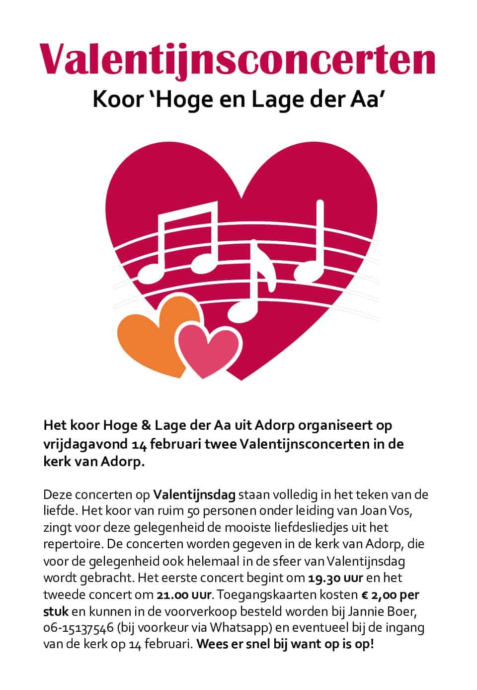2 Valentijnsconcerten door Hoge & Lage der Aa op 14 februari